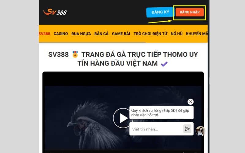 Truy cập vào trang chủ SV388 và đăng nhập tài khoản