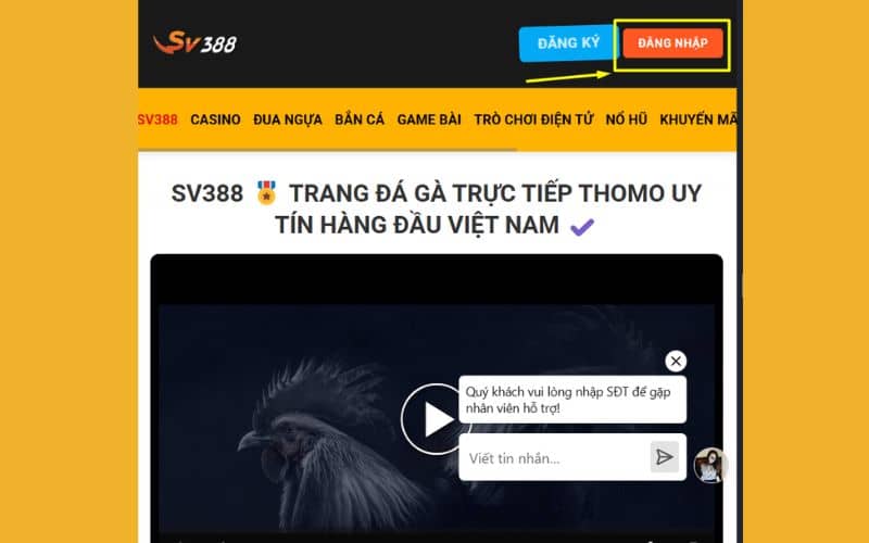 Truy cập vào SV388 và đăng nhập tài khoản chơi